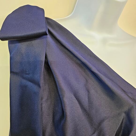 Alfred Sung Midnight One Shoulder Bow Satin Gown Size 12R NWT Holidays Party - Picture 3 of 9